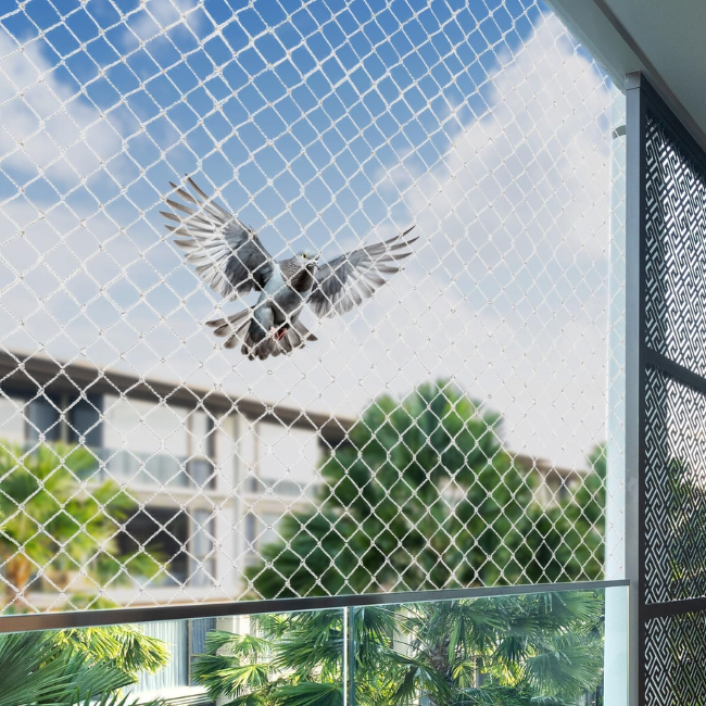 Anti bird netting on building facade