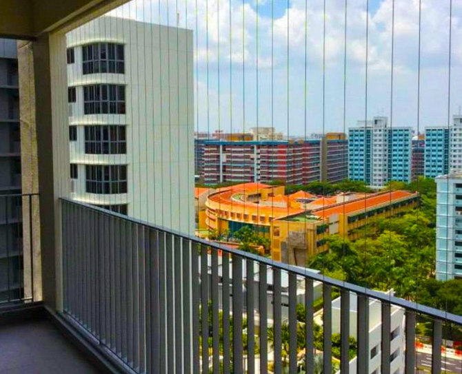 Balcony fitted with invisible safety grill